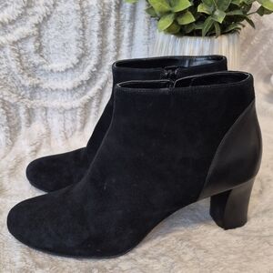 Cole Haan Ankle Booties Black Suede Leather Side Zip Block Heel Women's Sz 7.5